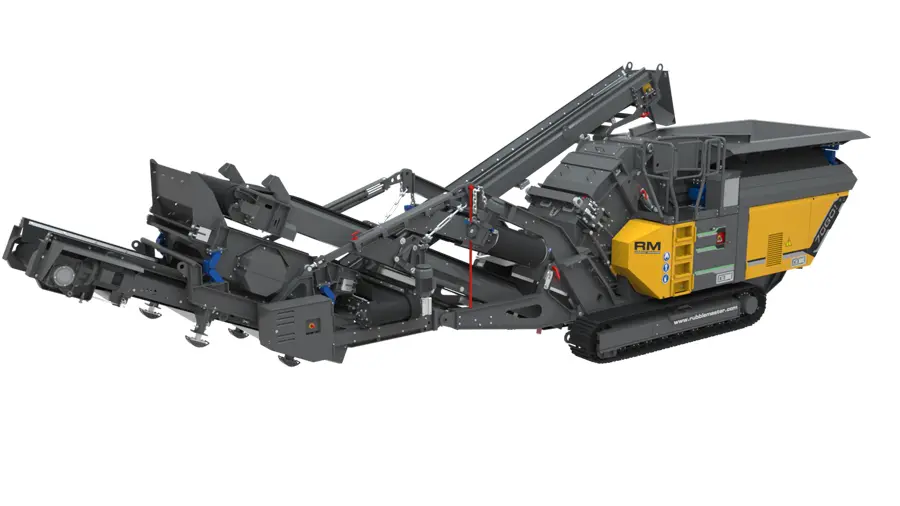 Profile shot of the RM 70GO! 2.0, the most compact professional crusher in the RUBBLE MASTER lineup.