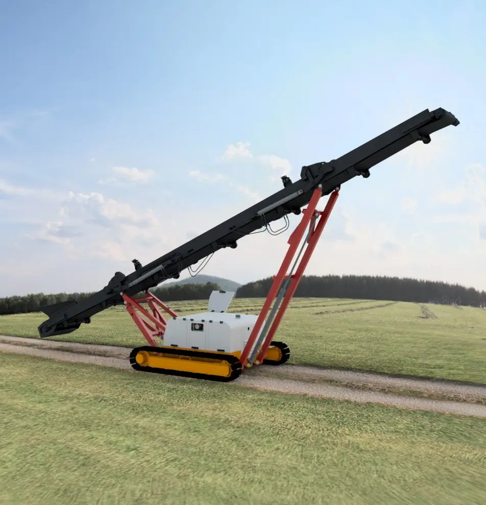Komplet K-TC 460 tracked stacking conveyor building a stockpile.